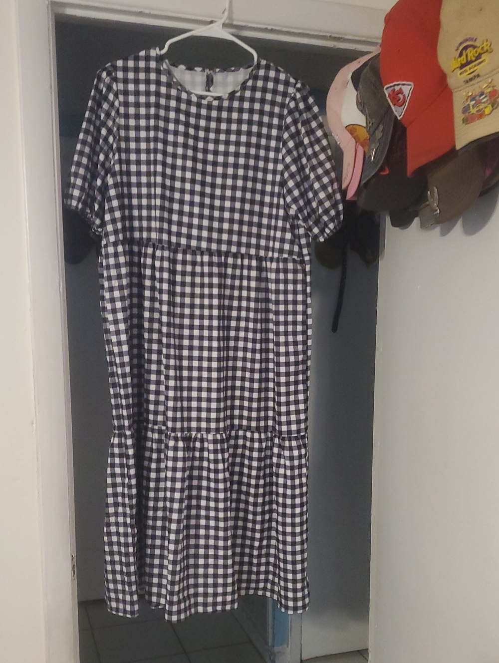 Black & White Gingham Tiered Dress. Brand New.